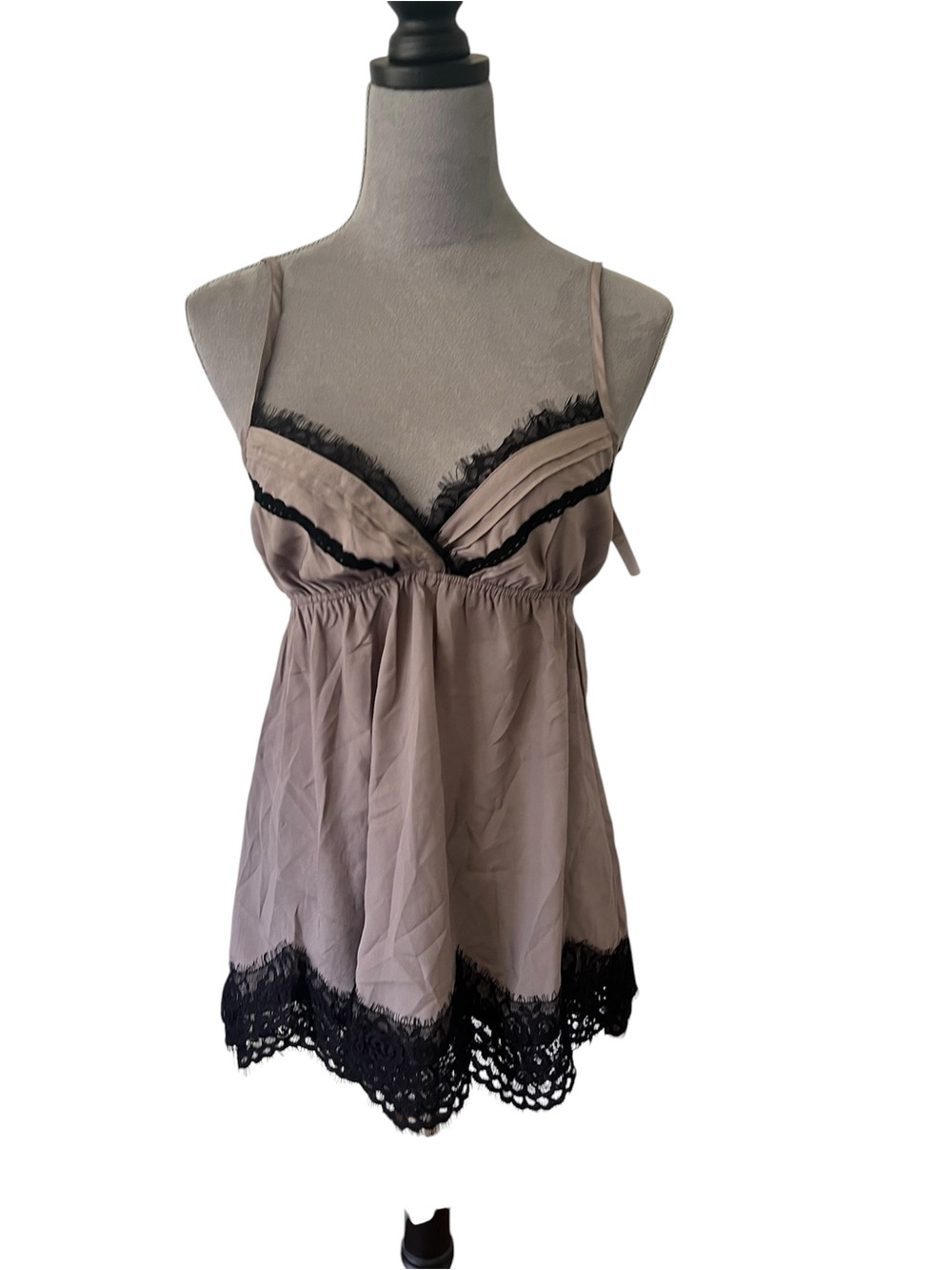 Forever 21 Taupe Camisole with Black Lace Trim